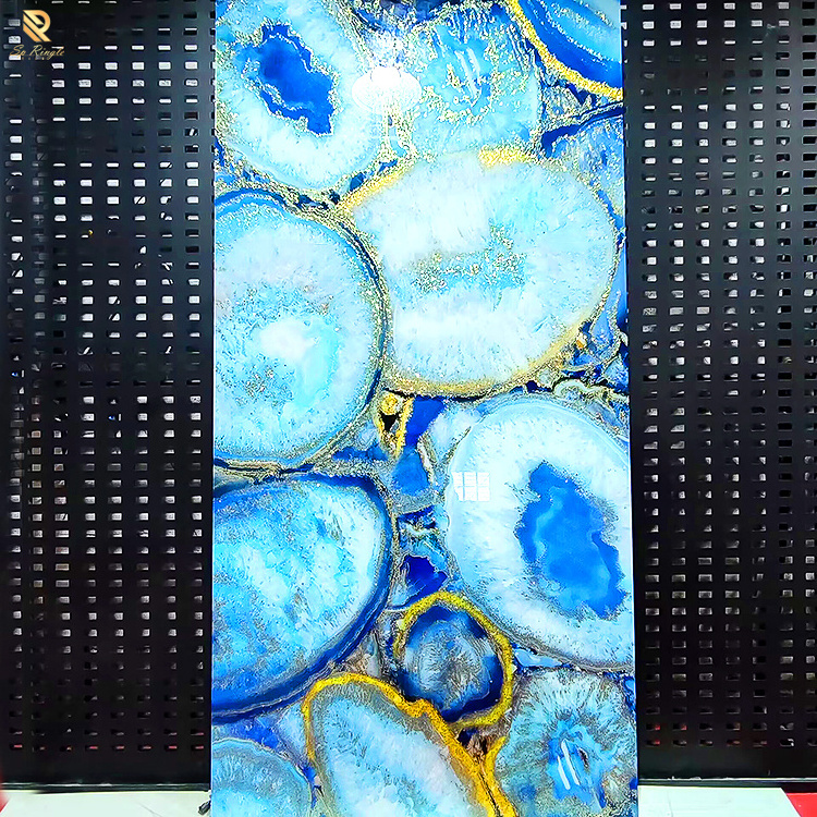 Large big format porcelain onyx marble 12 mm polished floor tile sintered stone blue polished slab porcelain wall and floor tile