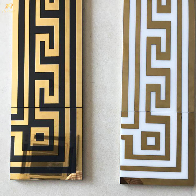 Bathroom ceramic tile gold border wall floor tiles borders decorative luxury villa Polished black gold ceramic border tile