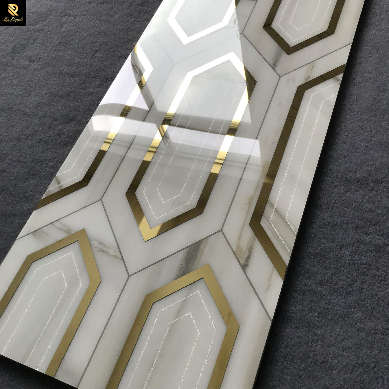 Springletile gold inlay tile Indoor porcelain design decorative polished glazed porcelain  printed ceramic golden tiles