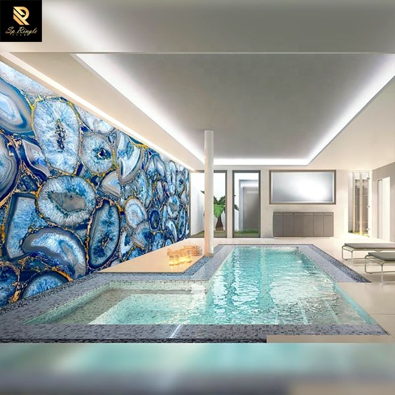 Springletile 60x120 onyx marble gold blue sapphire cobblestone Agate stone emerald wall tiles