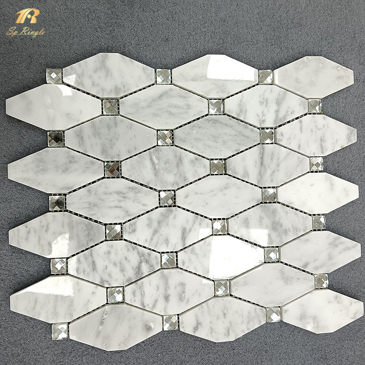 Water jet white mosaic bathroom floor tiles diamond mirror crystal glass marble backsplash kitchen tiles mosaic