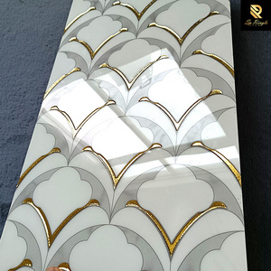 Springletile European smooth microcrystalline square tile shiny seashells big size glazed polished white golden luxury tiles