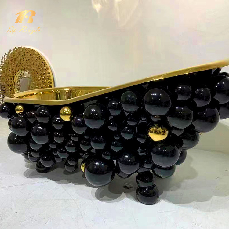 Designer bathtub mobile home dubai morocco bathtub luxury polished metal oval black gold stainless steel free standing bathtubs