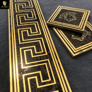 Spingletile foshan building materials black wood grain border floor design patterned porcelain golden matte ceramic border tile