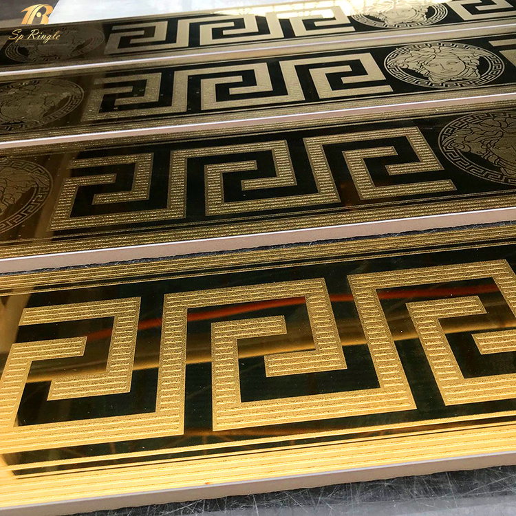 Springletile Moroccan polished luxury fancy 3D gambia tiles design Floor decorative Gold Porcelain ceramic border tiles