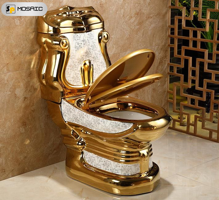 Gold European style pedestal series golden pattern shape high-grade custom ceramic bathroom golden toilet