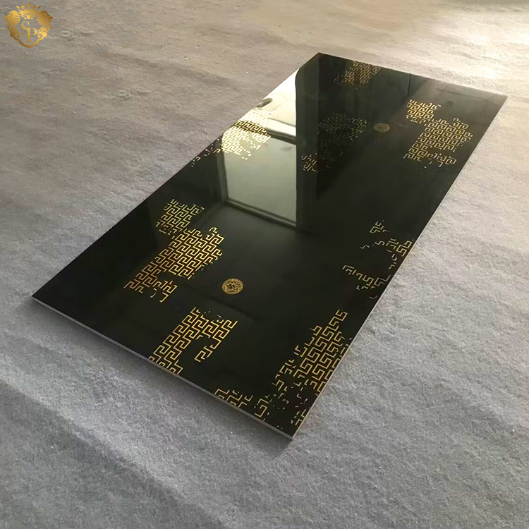 Retro black gold 600*1200 porcelain wood like tiles polish classic antique glazed slab marble tile for living room decoration