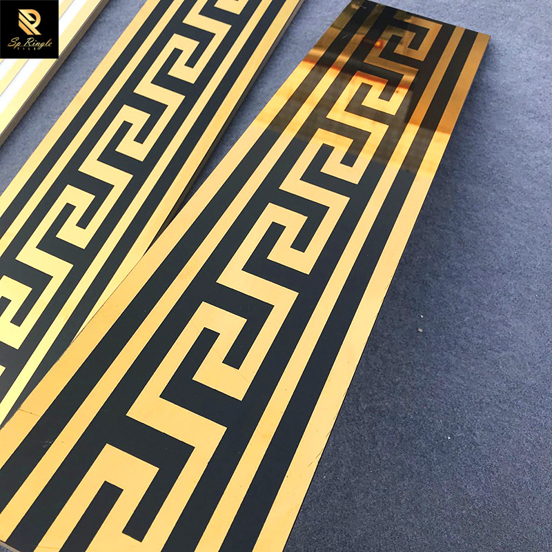 Bathroom ceramic tile gold border wall floor tiles borders decorative luxury villa Polished black gold ceramic border tile