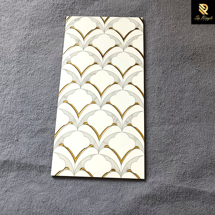 Springletile European smooth microcrystalline square tile shiny seashells big size glazed polished white golden luxury tiles