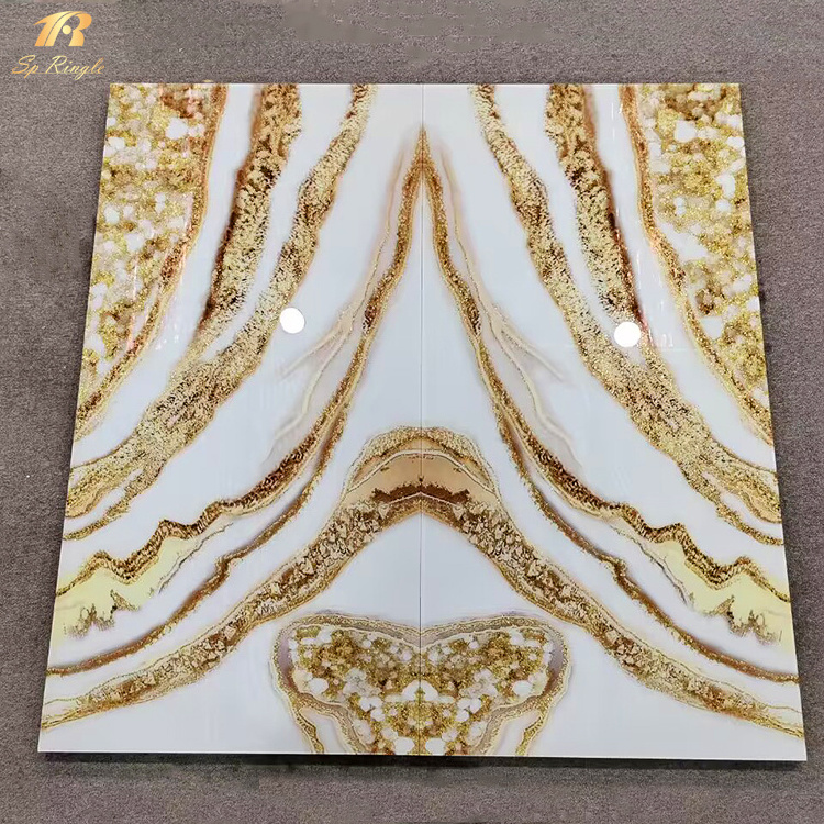 Large format design shiny tv background wall tiles modern decorative ceramics porcelain polished glazed marble look slab tile