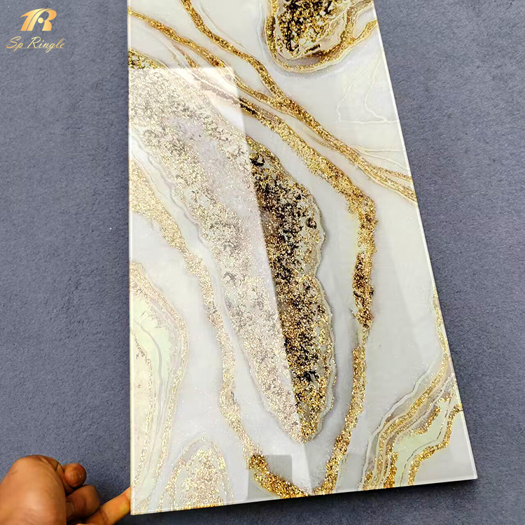 Springletile italian onyx stone gold ceramic white tiles Foshan wall pattern luxury decorative bathroom custom tile for hotel