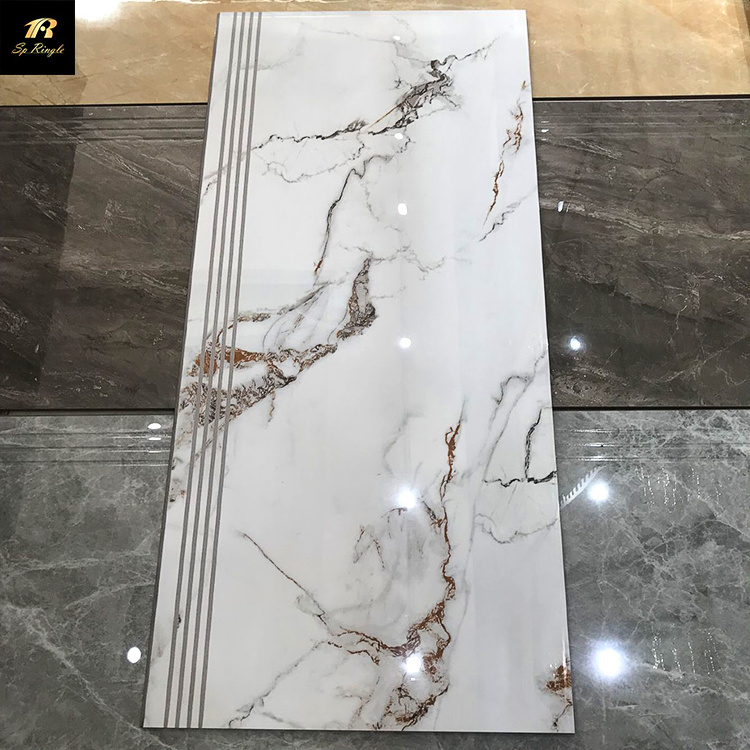 China karakata non slip stair gold floor price panda white marble luxury tiles with grey vein White Marble Step Tiles For Stair