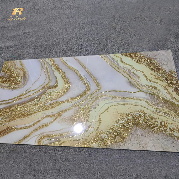 Anti slip gold brick design ceramic interlocking floor marble art tile for living room