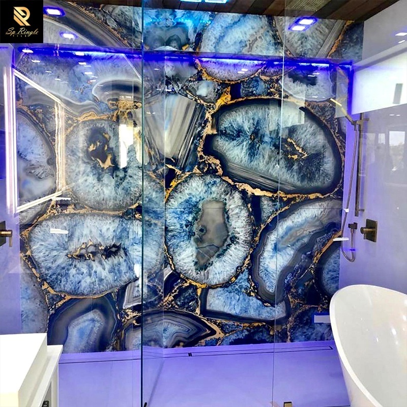 Springletile 60x120 onyx marble gold blue sapphire cobblestone Agate stone emerald wall tiles