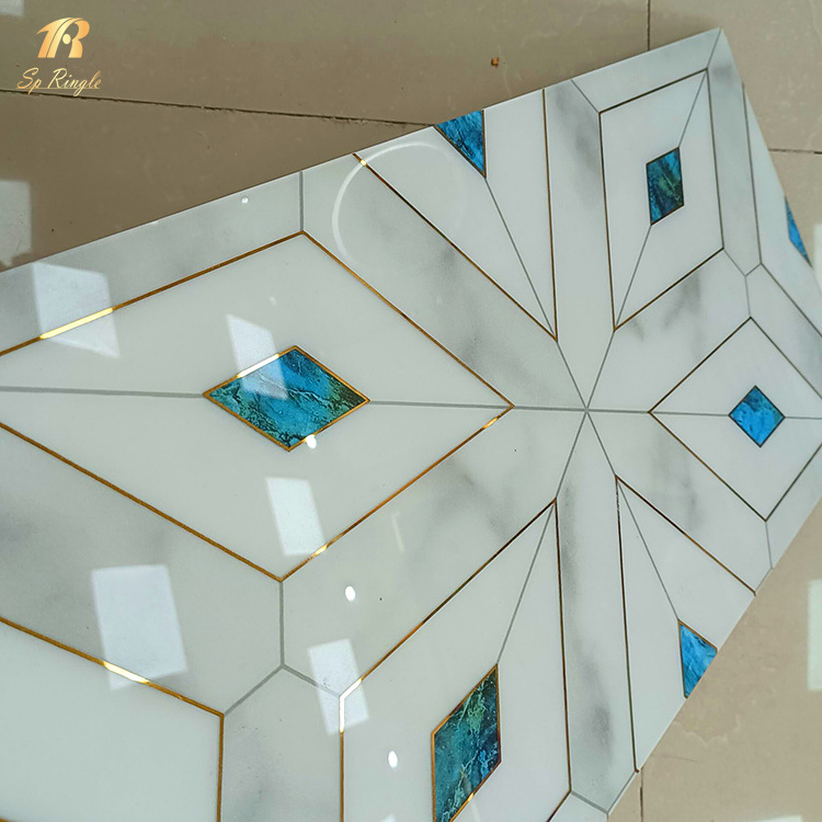 Springletile light luxury classichome Foshan design gold white and blue patio backsplash kitchen Bathroom tile walls and floors