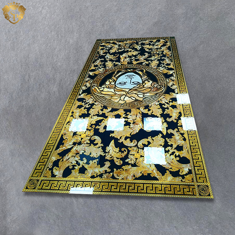 Springletile custom large tile flooring porcelain carpet black gold drawing room decoration bathroom polished wall tiles design