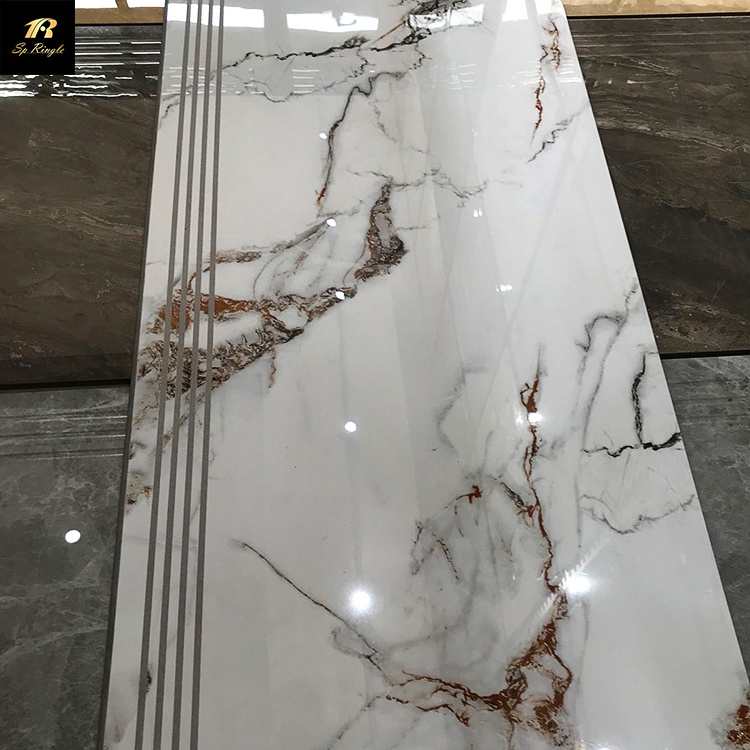 China karakata non slip stair gold floor price panda white marble luxury tiles with grey vein White Marble Step Tiles For Stair