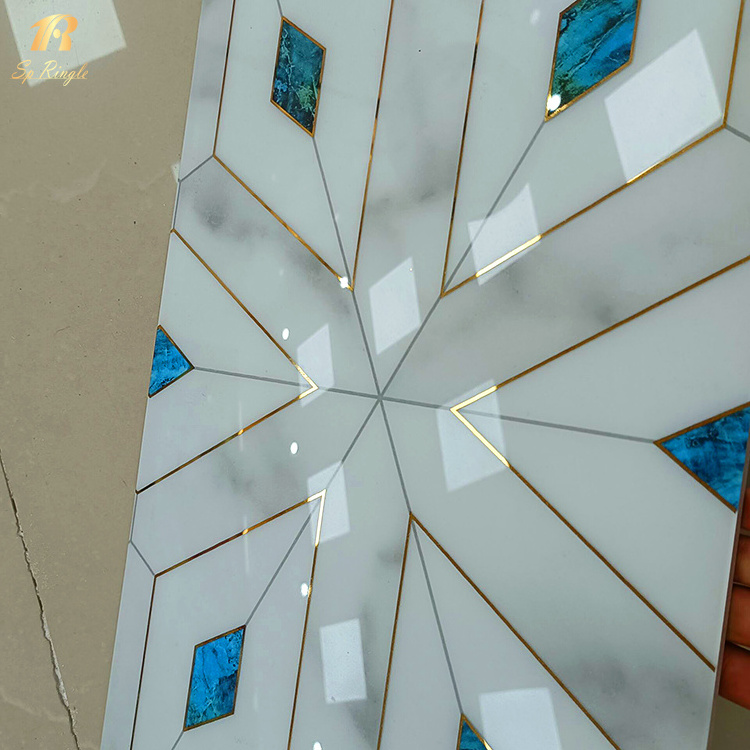 Springletile light luxury classichome Foshan design gold white and blue patio backsplash kitchen Bathroom tile walls and floors