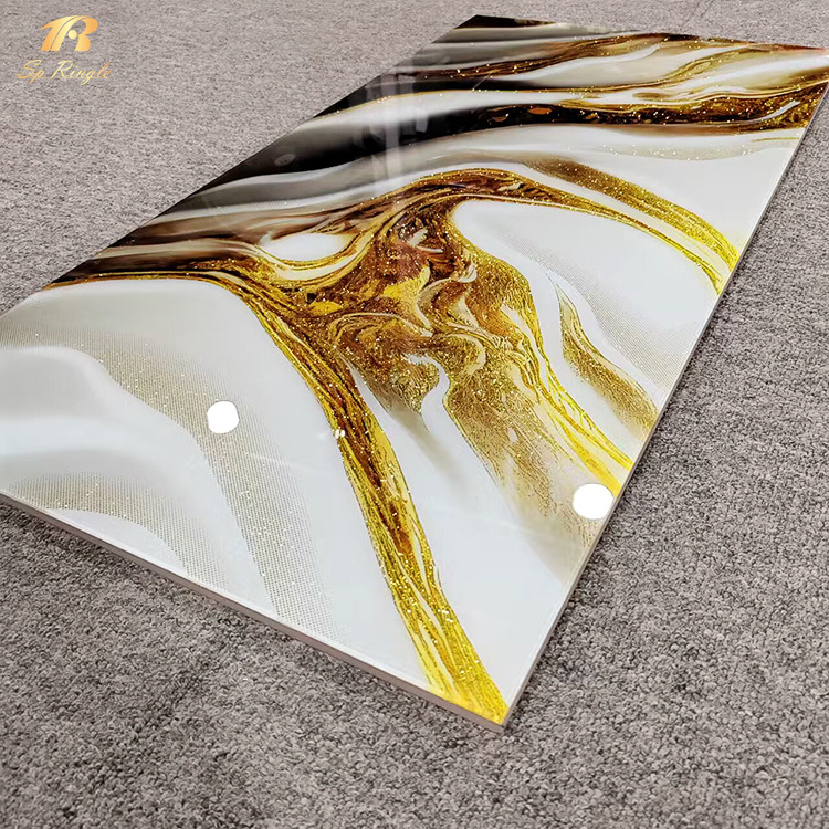 Shiny gold vein white marble tile patterned glossy ceramic wholesale luxury hotel lobby decorative porcelain floor tiles