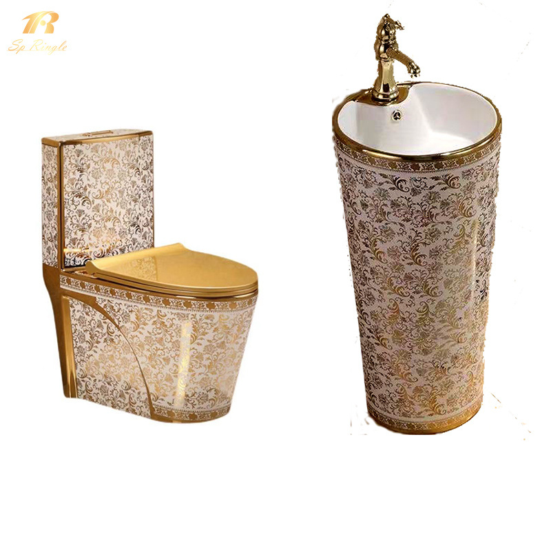 Springlegroup bathroom gold black diamond golden wc ceramic toilet