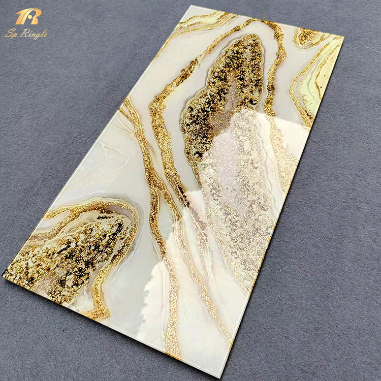 Springletile italian onyx stone gold ceramic white tiles Foshan wall pattern luxury decorative bathroom custom tile for hotel