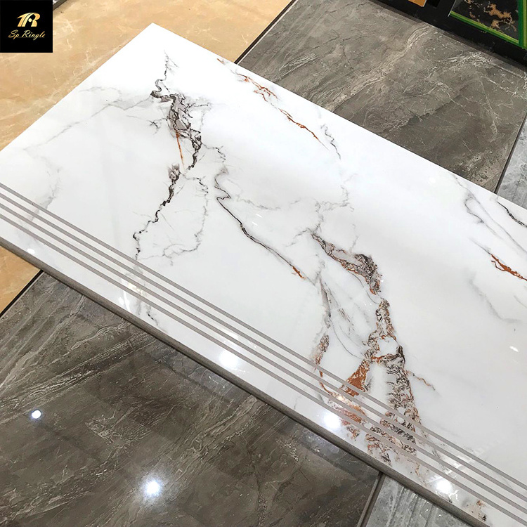 China karakata non slip stair gold floor price panda white marble luxury tiles with grey vein White Marble Step Tiles For Stair