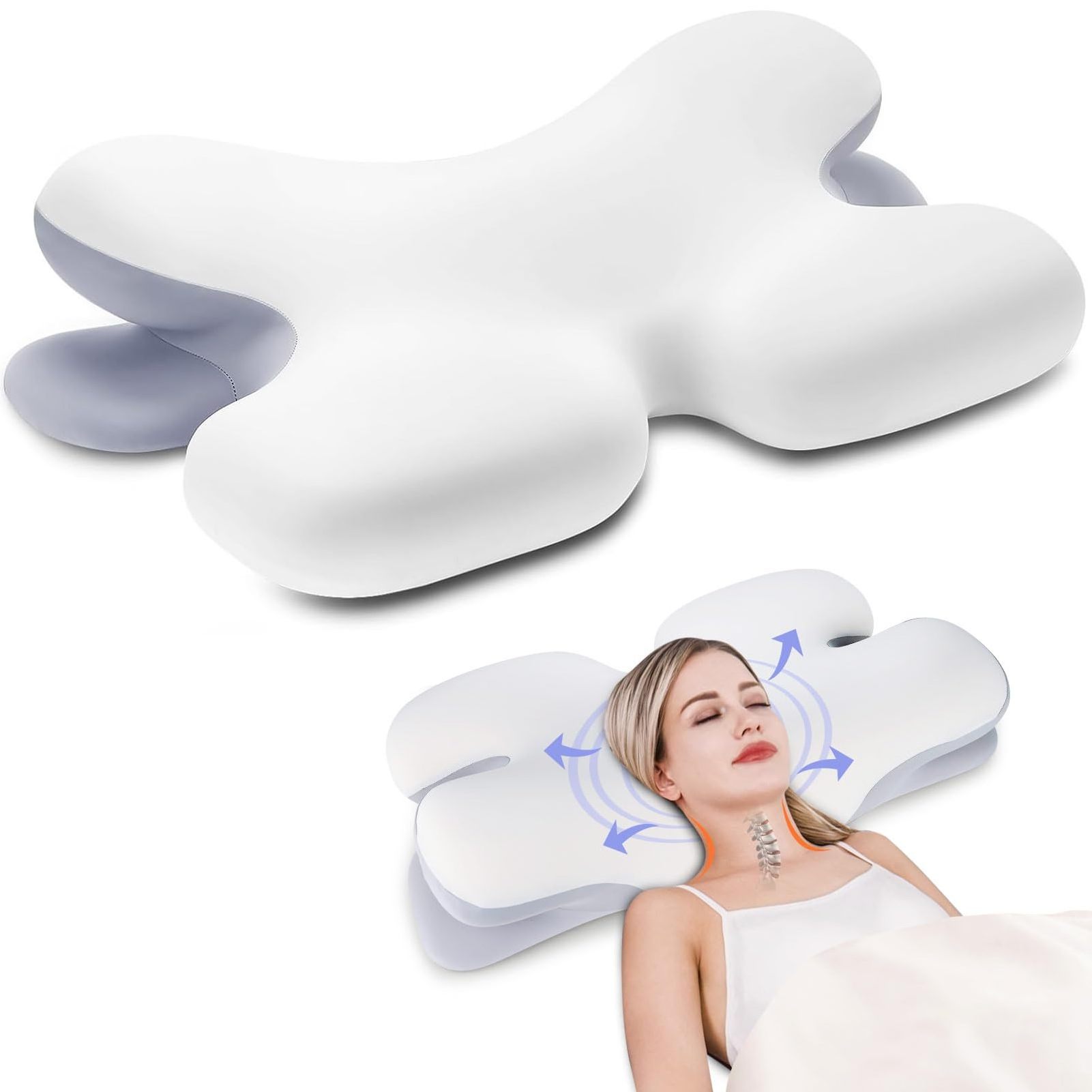 Adjustable Cervical Pillow for Neck Pain Relief, Hollow Contour Memory Foam Plus Support  neck pain pillow  Removable Cover