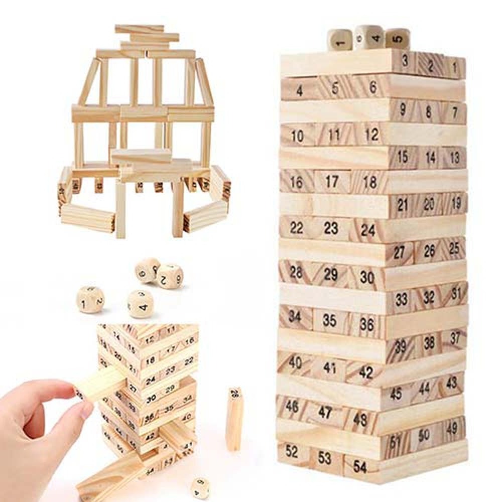 Wholesale Educational Large Wood Blocks Tumbling Tower Games Figure Building Block Puzzle Toy Stacking Game Wooden Blocks