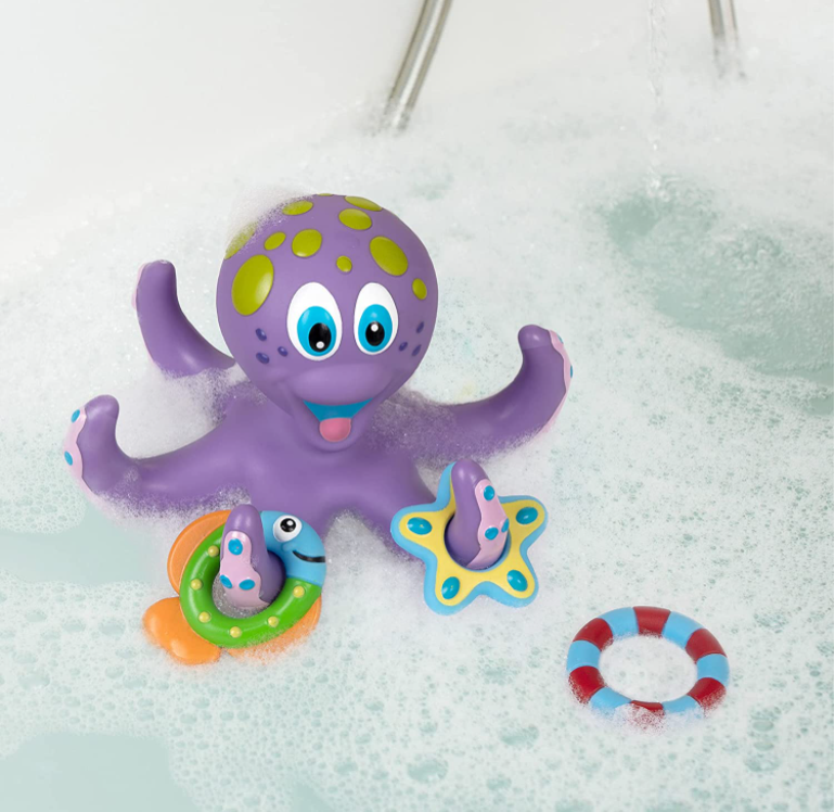 Eco-friendly Funny Cartoon Baby Bathtime Octopus Rubber Bath Toys for Kids