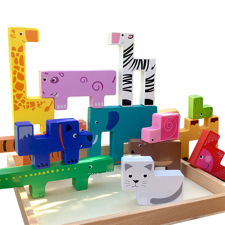 Multi-function Animal Wooden Puzzle Game Blocks Toy for Early Childhood