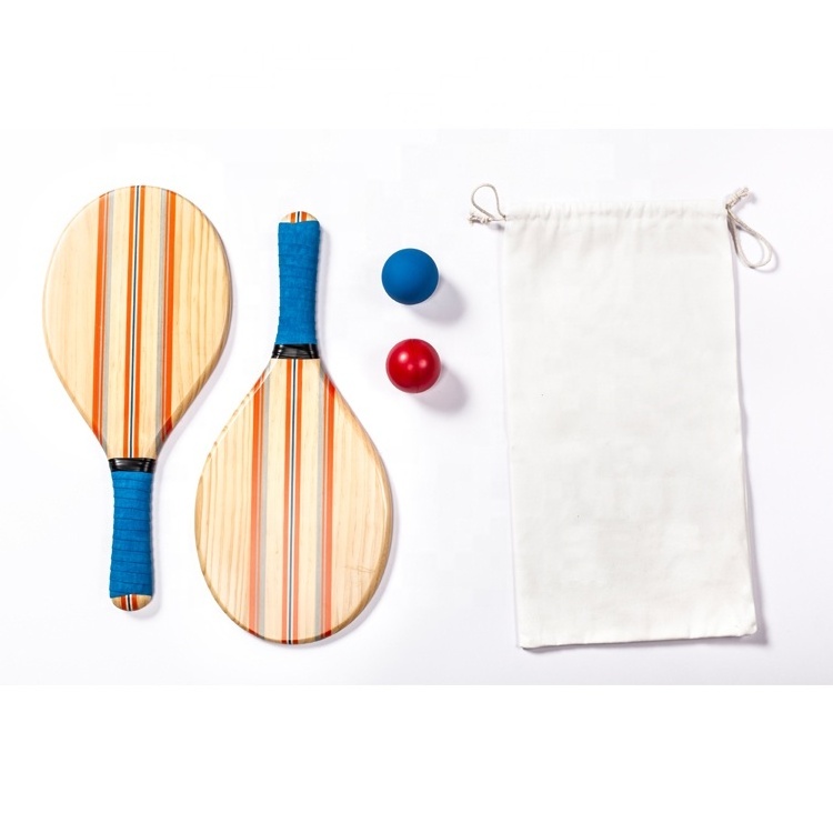 Wooden Frescobol Paddle Beach Tennis Racket Set