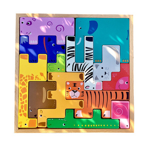 Multi-function Animal Wooden Puzzle Game Blocks Toy for Early Childhood