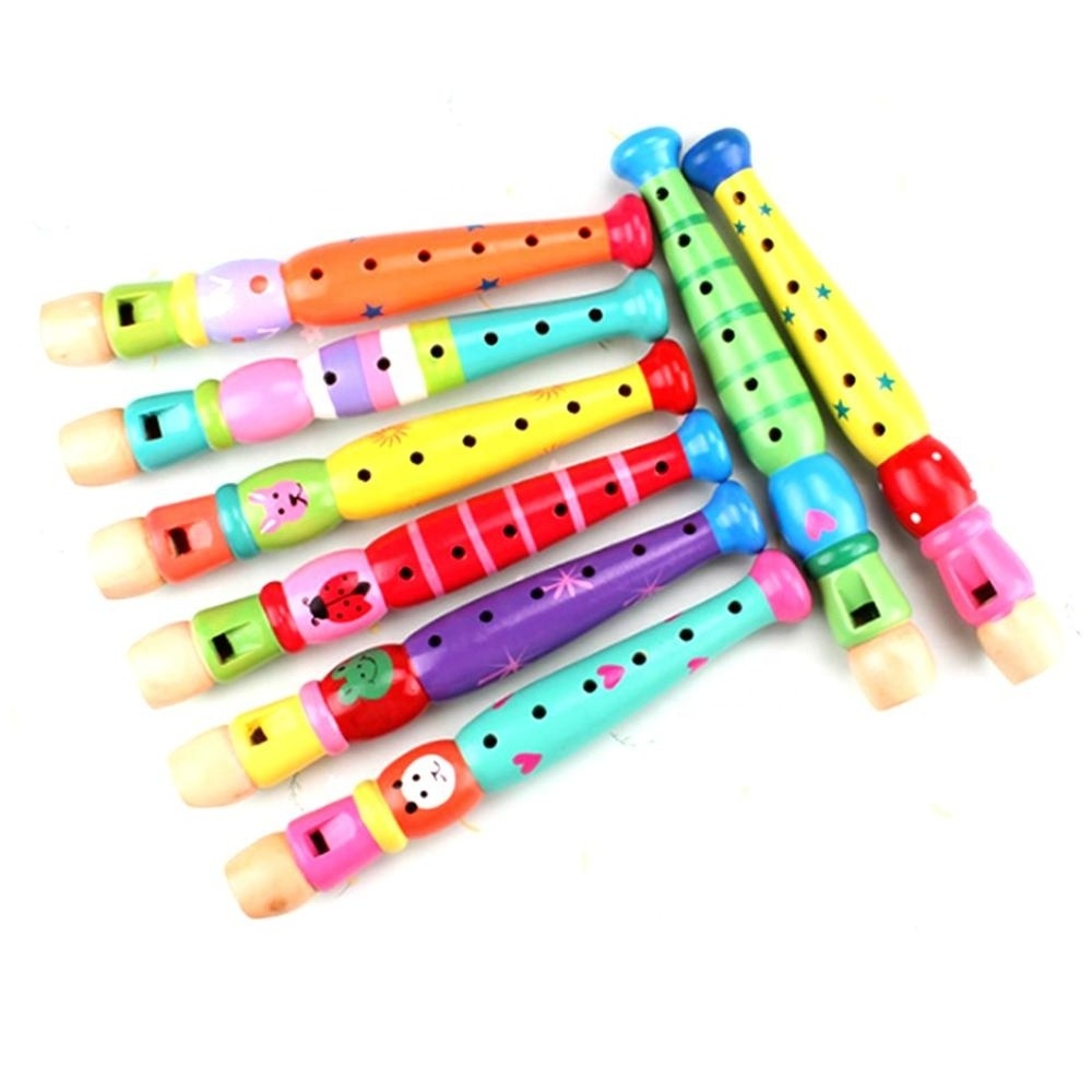 Cartoon Style Education Toy Kid Musical Instrument Wooden Colorful Flute For Sale