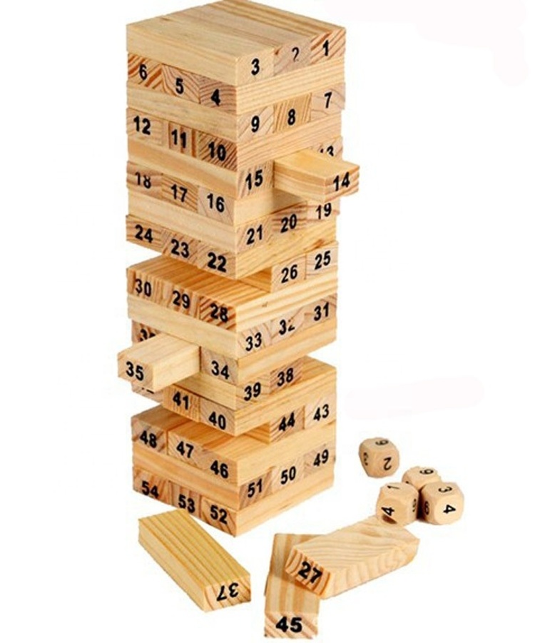 Wholesale Educational Large Wood Blocks Tumbling Tower Games Figure Building Block Puzzle Toy Stacking Game Wooden Blocks