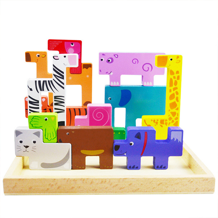 Multi-function Animal Wooden Puzzle Game Blocks Toy for Early Childhood