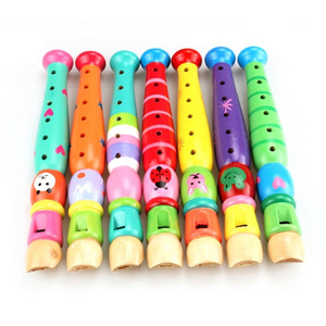 Cartoon Style Education Toy Kid Musical Instrument Wooden Colorful Flute For Sale