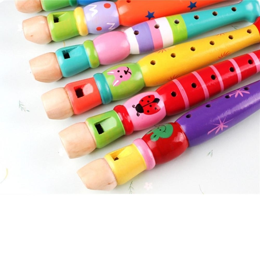 Cartoon Style Education Toy Kid Musical Instrument Wooden Colorful Flute For Sale