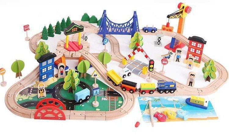 Wooden Parking Railway Toy Road Traffic Track Play Set Puzzle Toys