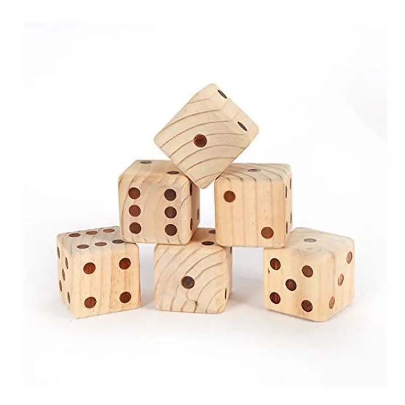 High Roller Yard Dice Set with 6 X 3.5-In Wooden Dice and Black Nylon Storage Bag