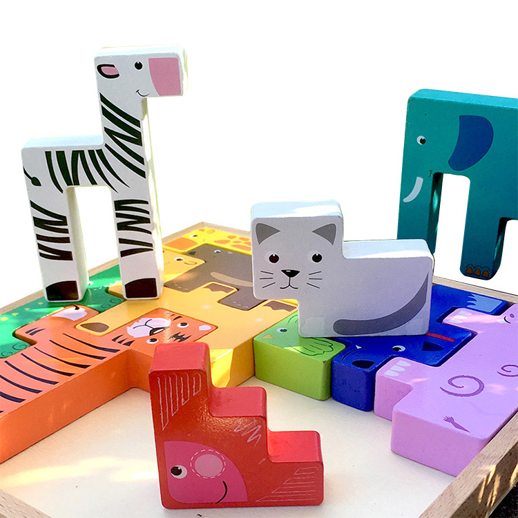 Multi-function Animal Wooden Puzzle Game Blocks Toy for Early Childhood