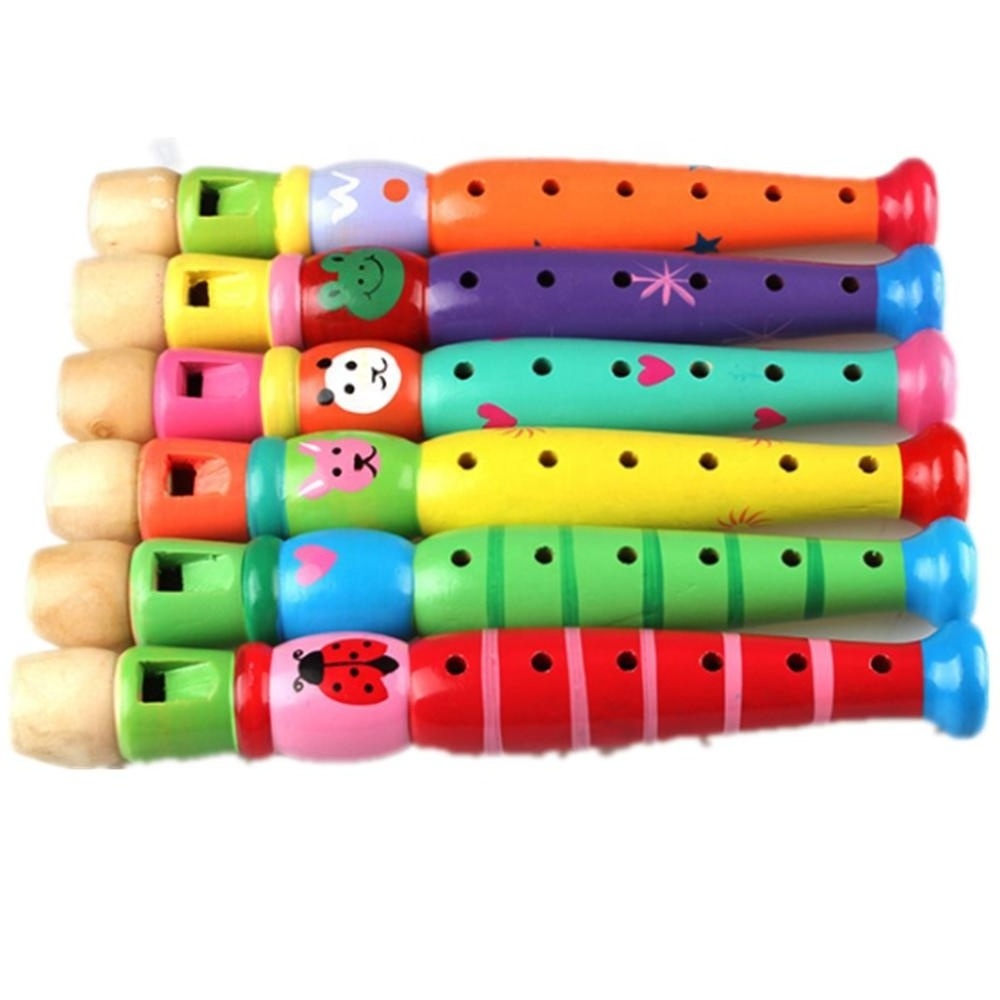 Cartoon Style Education Toy Kid Musical Instrument Wooden Colorful Flute For Sale