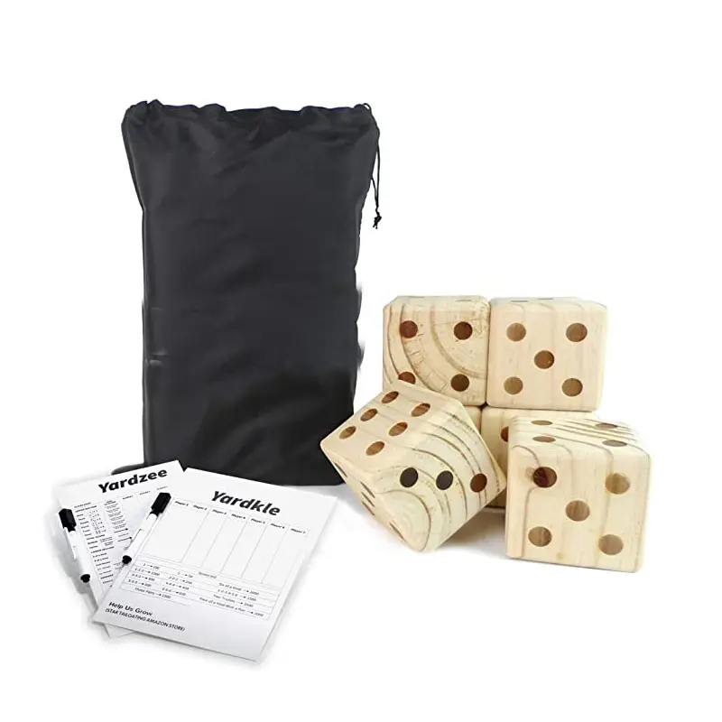 High Roller Yard Dice Set with 6 X 3.5-In Wooden Dice and Black Nylon Storage Bag