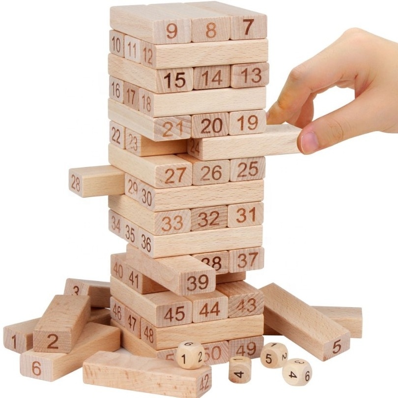 Wholesale Educational Large Wood Blocks Tumbling Tower Games Figure Building Block Puzzle Toy Stacking Game Wooden Blocks