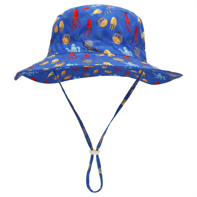 Factory sale printed brim outdoor quick dry baby Kids bucket hat uv protection sun hat string fishing bucket hats