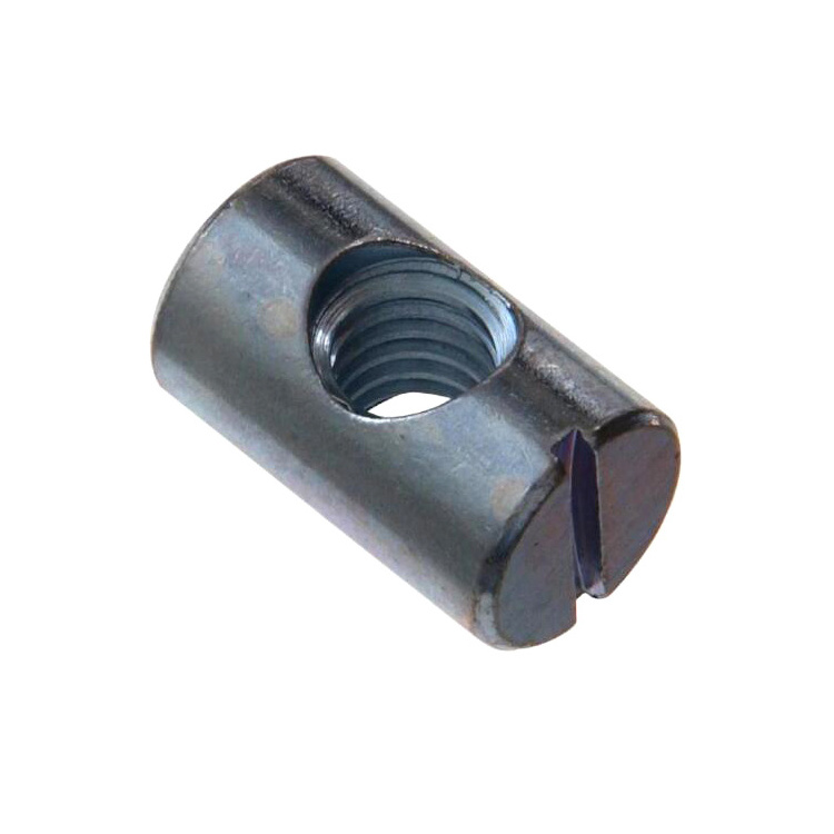 China supplier OEM furniture bunkbed barrel 2 hole cross dowel nuts slotted m3 m6 m10 m12 brass barrel nut and bolts