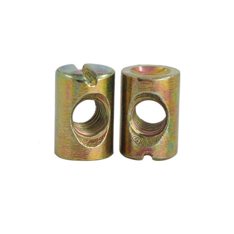 China supplier OEM furniture bunkbed barrel 2 hole cross dowel nuts slotted m3 m6 m10 m12 brass barrel nut and bolts