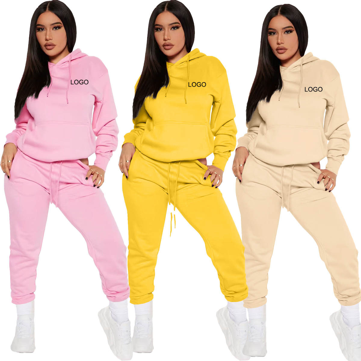 S-3XL Polyester Winter Fleece Women Sportswear Tracksuit Plain Two Piece Hoodie Jogger Pant Set Sweatsuit Tracksuit for Printing