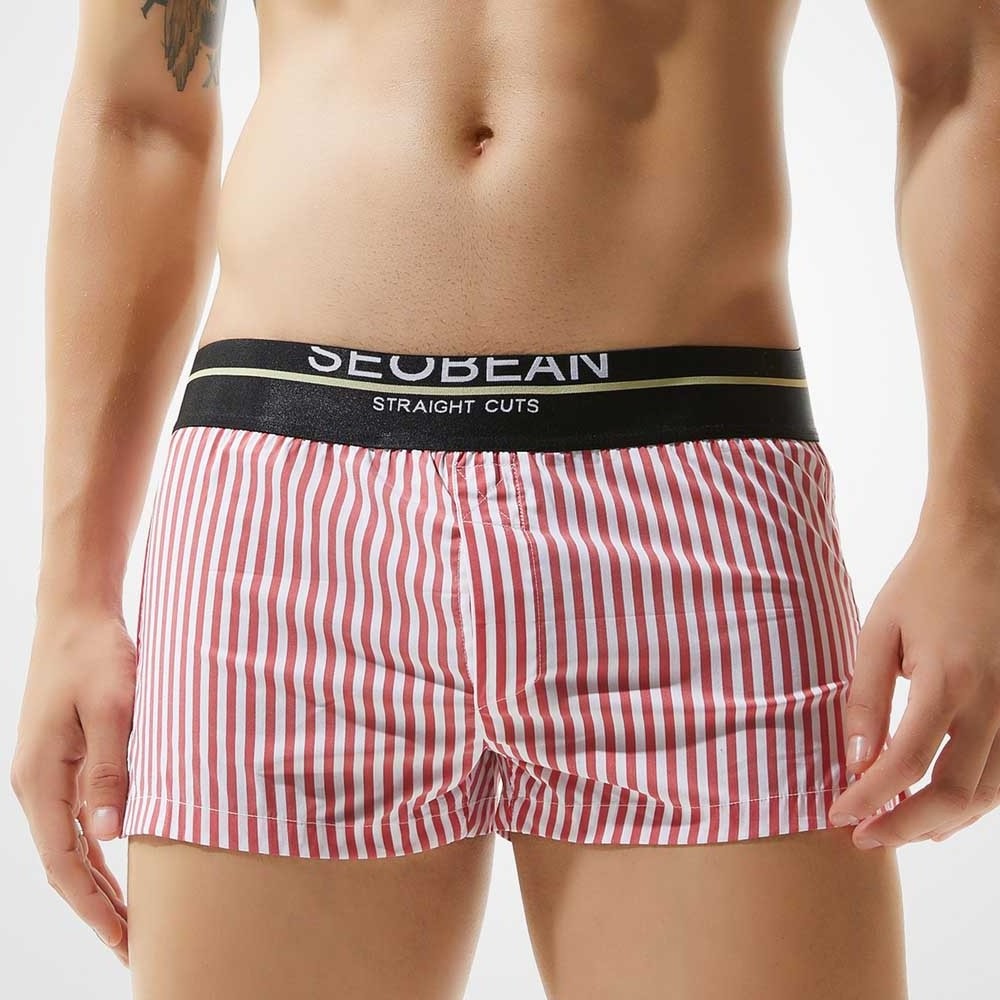 Wholesale Men Underwear Home Indoor Casual Stripe Arrow Short Pants Boxers Sleepwear Front Open Plus Size 100% Cotton Underwear