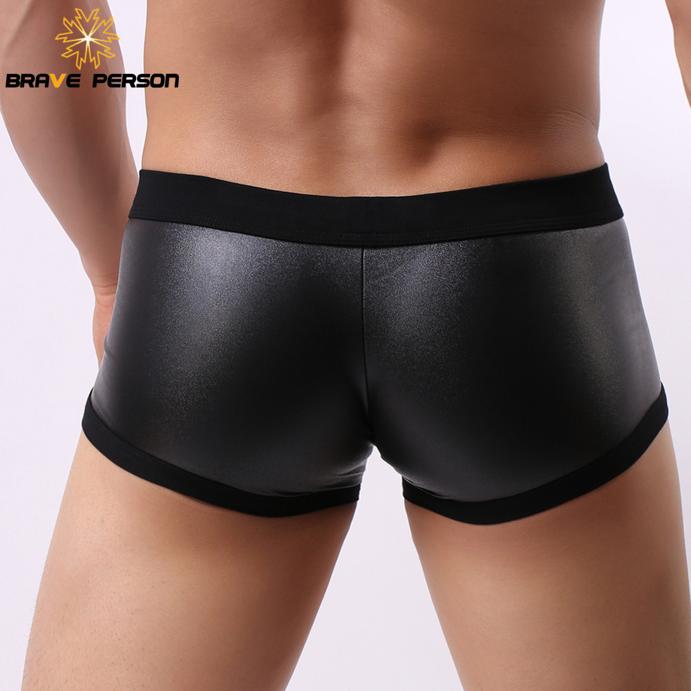 Wholesale Sexy Boxer Shorts Men Faux Leather Club Trunks Underwear Men Faux Leather Panties Man