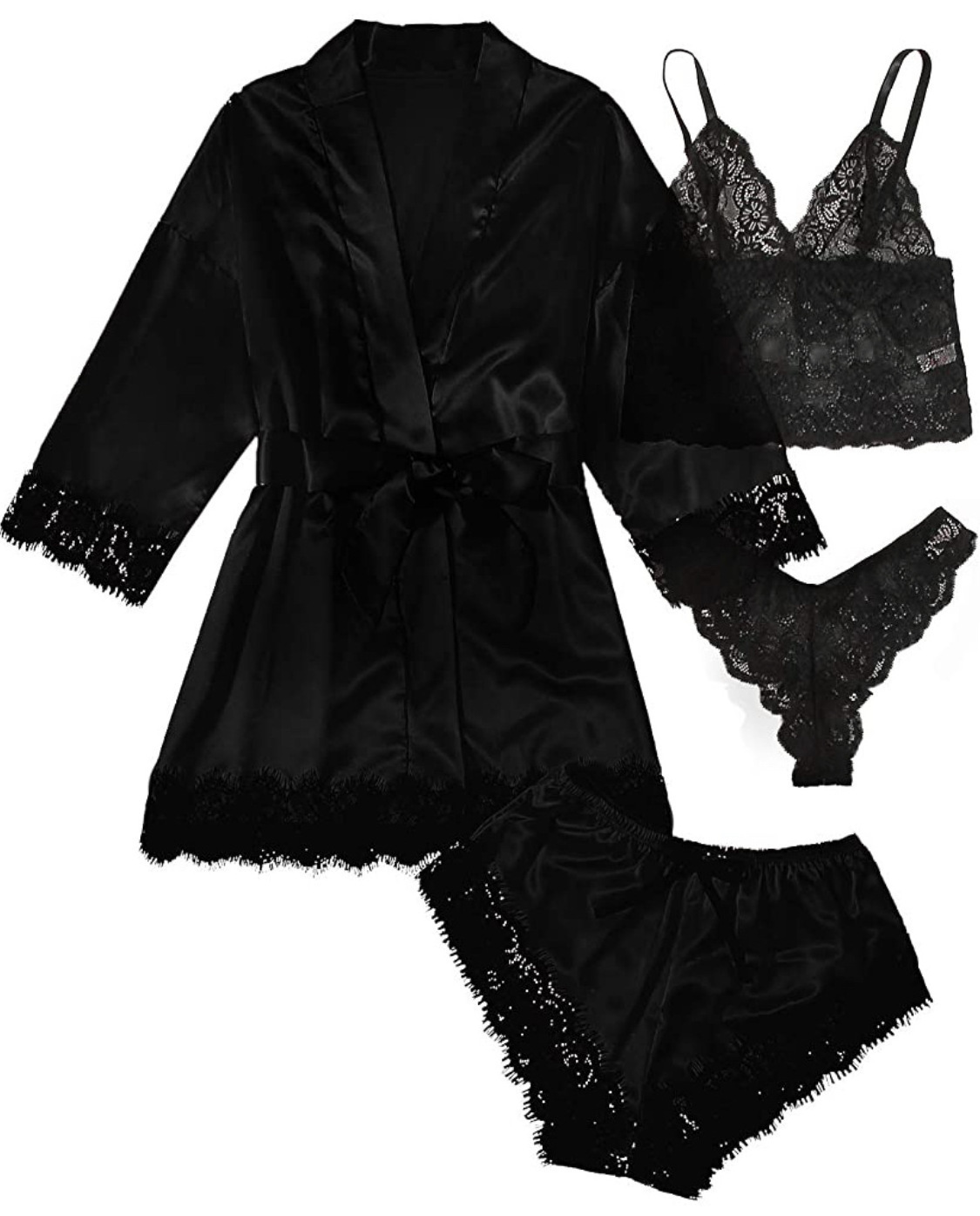 Sexy nighty sexy lingerie women silki Robe Sleepwear Sleeping Robes 4 pieces set valentine's day lingerie vendor for lingerie